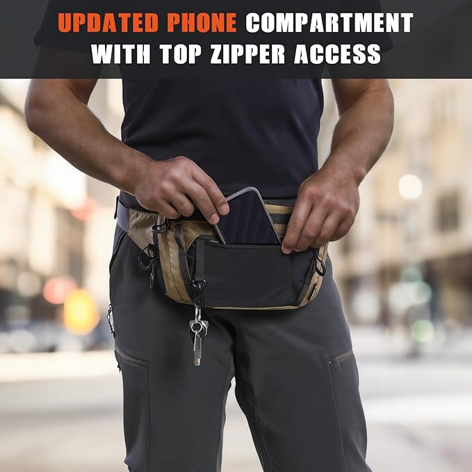 Tactical CCW Fanny Bag, Concealed Carry Fanny Pack w/Adjustable Waist Belt Tactical Waist Bag Handgun Pouch with Universal Pistol Holster, Everyday Hip Pack for Men Travel Outdoor(Brown)