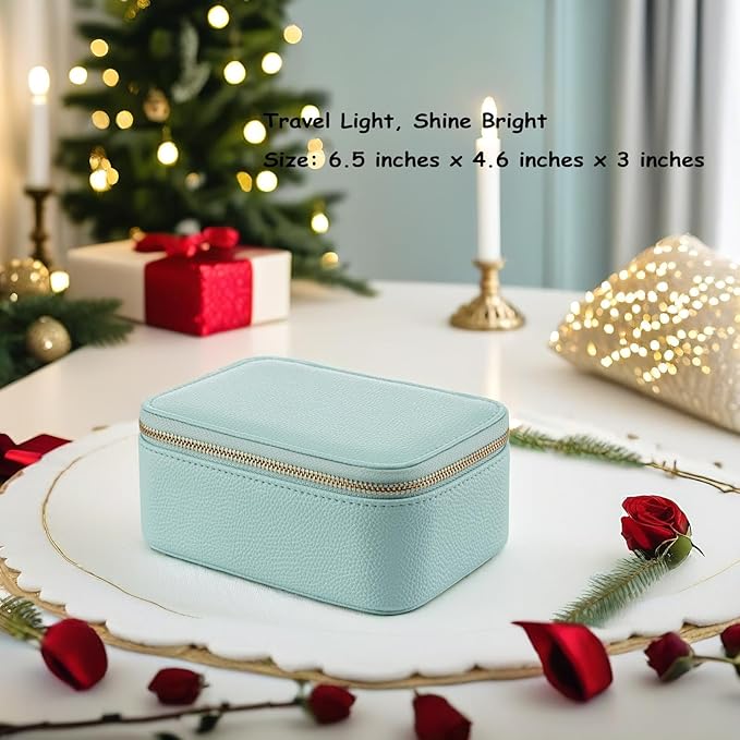 Vlando Travel Jewelry Box Organizer - 8 Small Velvet Zipped Pouches Pockets for Jewelries Necklaces Rings Earrings Sorting Storage, Aqua Blue