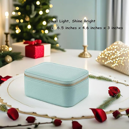 Vlando Travel Jewelry Box Organizer - 8 Small Velvet Zipped Pouches Pockets for Jewelries Necklaces Rings Earrings Sorting Storage, Aqua Blue