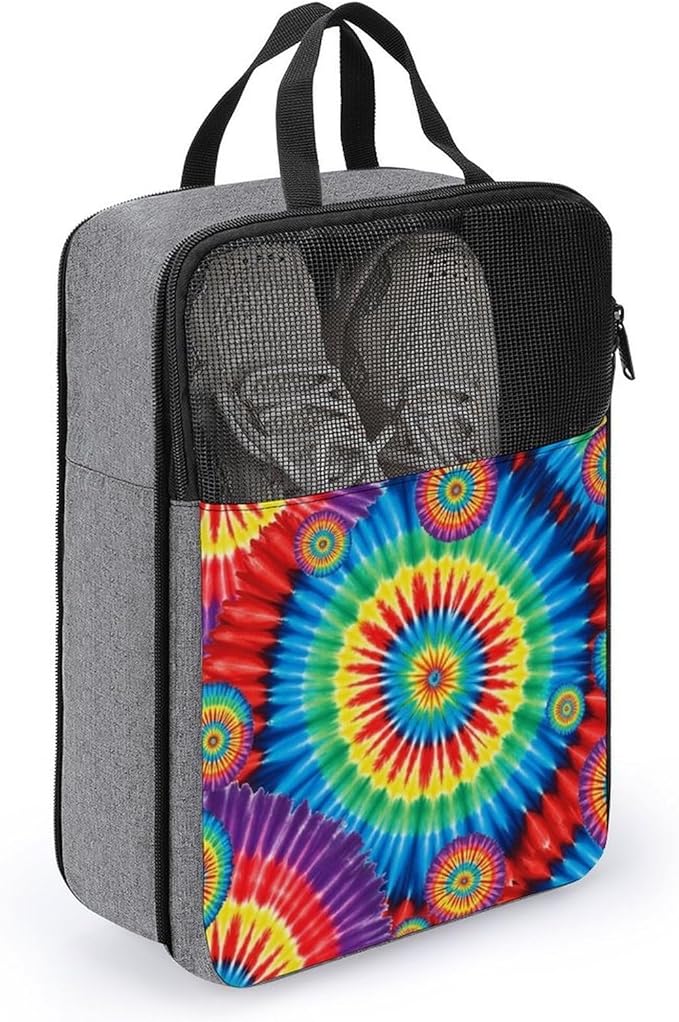 Travel Suitcase Shoe Organizer Bag, Portable Travel Shoe Packing Bag Red Blue Yellow Spiral Tie Dye Rainbow Sneaker Bags for Gym, 1-Pack