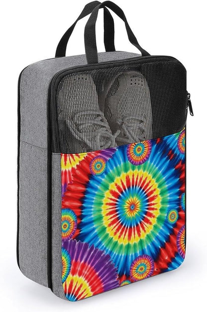 Travel Suitcase Shoe Organizer Bag, Portable Travel Shoe Packing Bag Red Blue Yellow Spiral Tie Dye Rainbow Sneaker Bags for Gym, 1-Pack