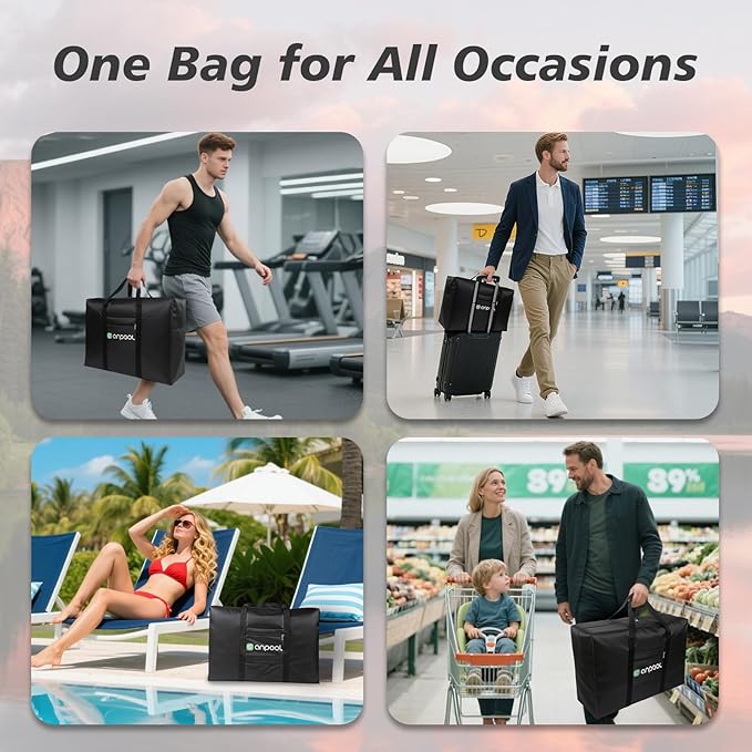 Foldable Travel Duffel Bag – Lightweight & Large Capacity Weekender Gym Luggage – Waterproof, Carry-On Duffel for Men & Women – Compact Foldable Overnight Bag For Weekend Trips/Gym/Flight