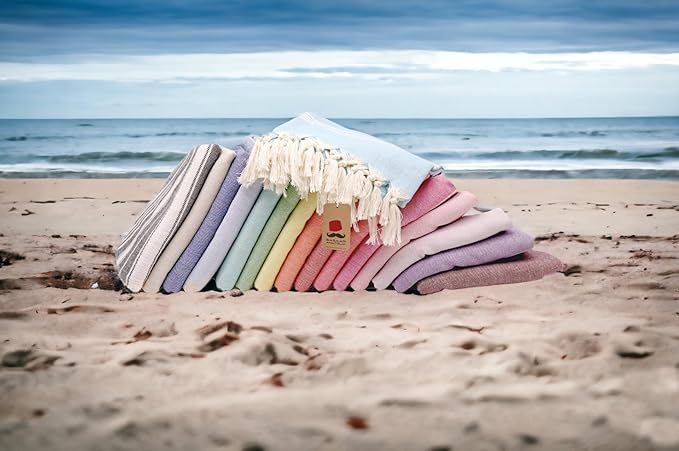 Bazaar Anatolia Turkish Beach Towel – 100% Cotton, Quick Dry, Sand Free Towel for Bathroom, Camping, Travel – Oversized 71x39 Inches – Stripe Purple