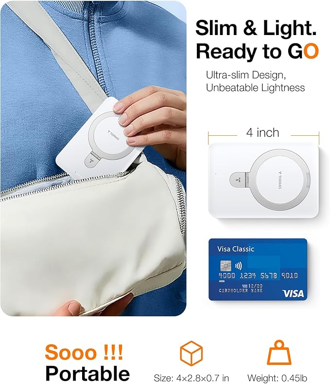 TORRAS EasyGo 10000mAh Magnetic Portable Charger Power Bank for iPhone, Fast Charging Travel Essential Wireless Battery Pack with Stand Compatible with Magsafe, 17 Pro Max,Pro,16,15,14,13,12, White