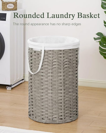 34.3 Gal (130 L) Large Laundry Hamper Laundry Basket Round Handwoven Wicker Laundry Baskets Rattan Laundry Basket with Removable Bag Handles 2 Mesh Bags for Living Room Bedroom Gray