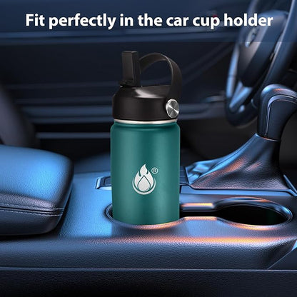 Insulated Water Bottle 40 oz with Straw, Stainless Steel Wide Mouth Water Bottle, Double Wall Vacuum Leak Proof with Straw Lid & Spout Lid for Sports or Office, Keep Cold or Hot Up to 24 Hrs