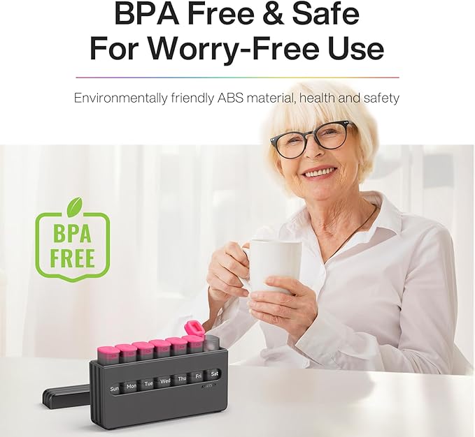 Weekly Pill Organizer 2 Times a Day - Am Pm Pill Box 7 Day, Large Twice Medicine Pill Case for Daily Medication, Vitamins, Fish Oils, Supplements Portable Week Pill Holder Container, Rose Pink