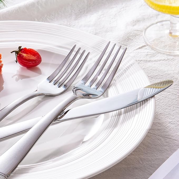 HIKAA 60PCS Matte Handle Silverware Set for 12, Stainless Steel Flatware Set, Modern Design Cutlery Set for Home/Hotel/Wedding, Dishwasher Safe