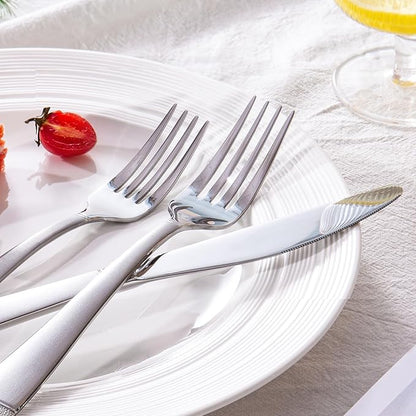 HIKAA 60PCS Matte Handle Silverware Set for 12, Stainless Steel Flatware Set, Modern Design Cutlery Set for Home/Hotel/Wedding, Dishwasher Safe