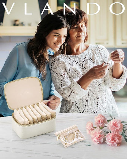 Vlando Gifts for Her,Travel Jewelry Case with 8 Velvet Jewelry Bags Jewelry Travel Organizer Box for Girls Jewelry Box for Rings Earrings Brides Gifts Birthday Gifts for Women Teen(White)