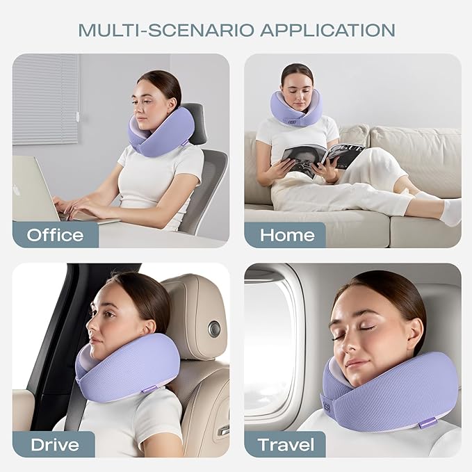 Skechers Women's Memory Foam Neck Pillow, Comfortable & Breathable Travel Pillow,Neck Pillow Airplane for Travel, Car Rides, Home, and Office Use, Ergonomic Design for Men and Women,Purple