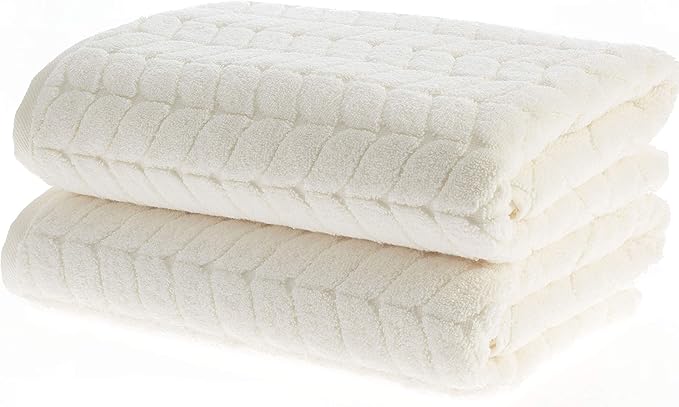 BAGNO MILANO Turkish Bath Towels, Soft Plush Jacquard Luxury Bath Towels, Quick Dry Towel Set (Cream, Bath Sheet)