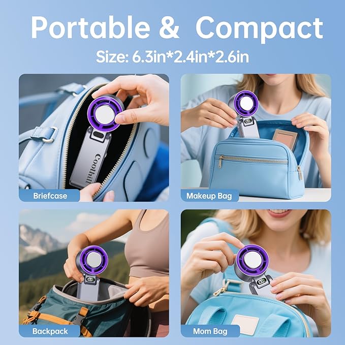 Handheld Portable Fan with Ice Cooler: 100-Speed 5500mAh Rechargeable Handheld Fan, 12H Time Hand Cooling Personal Fans with 20000 RPM Air Turbo Tech for Travel Outdoor (Purple)