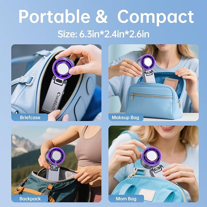 Handheld Portable Fan with Ice Cooler: 100-Speed 5500mAh Rechargeable Handheld Fan, 12H Time Hand Cooling Personal Fans with 20000 RPM Air Turbo Tech for Travel Outdoor (Purple)
