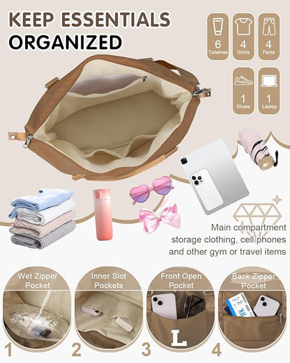 Birthday Graduation Gifts for Daughter,Initial Travel Duffel Bag Sports Gym Bag for Girls Teen Kids Birthday Gifts,Personalized Weekender Bag Carry On Tote Bags Cute Overnight Bag for Women(Brown, L)