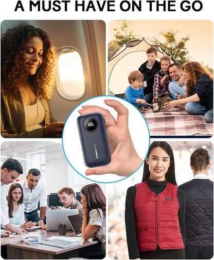 Ayeway Lightweight USB C Battery Pack with Built in Cables,10,000mah Portable Charger High Speed Charging Power Bank with 4 outputs,External Battery Phone Charger for iPhone,Samsung,5V Heated Vest