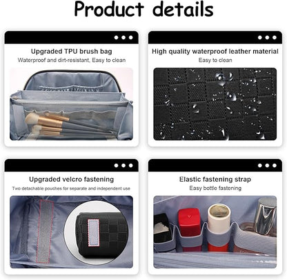 BOYATU Travel Makeup Bags for Women: Vegan Leather Cosmetic Bag Set of 3 - Large Capacity Make up Bag with Divider - Wide Open Waterproof Toiletry Organizer Bag with Handle (L13-Black)