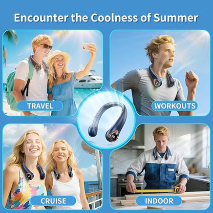 Portable Neck Fan with 6000mAh USB - Rechargeable Battery, Ultra-Light Bladeless Neck Fan LED Display, 360° Cooling Wearable Fan, 3 Speeds (Blue)