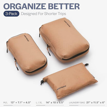 Aerotrunk Ultralight Compression Packing Cubes - Lightweight Travel Organizers for Suitcases and Luggage (3-Pack, Mocha)