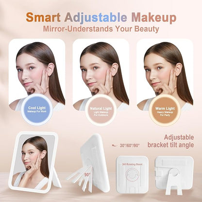 Travel Makeup Bag With 360° rotating LED Mirror,Waterproof cosmetic organizer,Portability Cosmetic case,Makeup organizer,Gift for Women,Girls Gift (Pink)