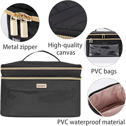 8.8L Double Layer Travel Makeup Bag Women, Large Cosmetic Case, Organizer for Travel-Size Accessories Bottles, Brushes, and Skin Care Products, Black 2.33 GAL