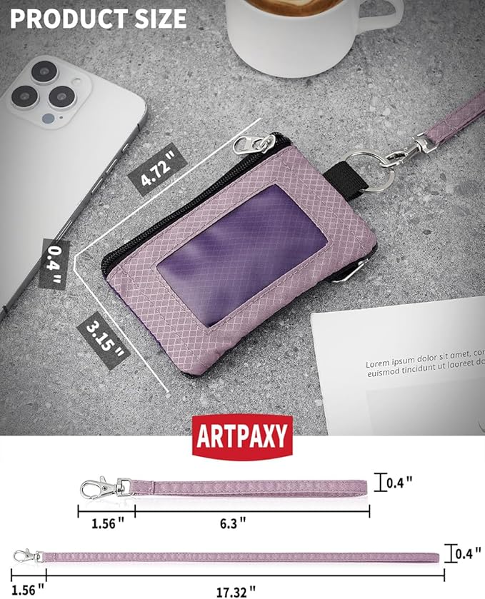 Minimalist Wallet For Mens Womens, Keychain RFID Blocking Zipper Small Wallet with ID Window 2 Lanyards,Water Resistant Travel Cash Card Coin Case Boys Girls