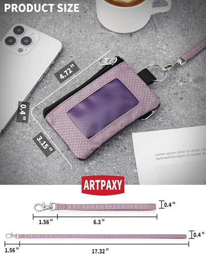 Minimalist Wallet For Mens Womens, Keychain RFID Blocking Zipper Small Wallet with ID Window 2 Lanyards,Water Resistant Travel Cash Card Coin Case Boys Girls