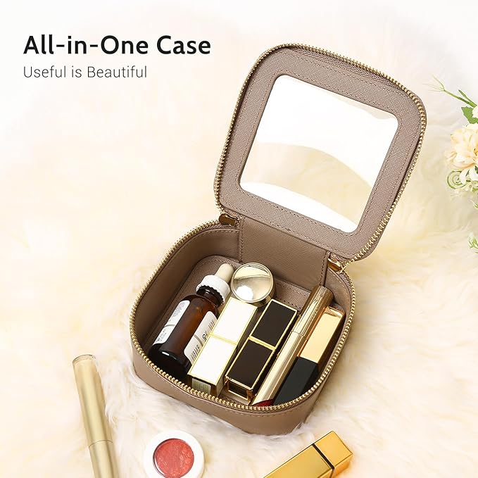 Aveniee Mini Clear Makeup Bag, Small Cosmetic Bags Travel Toiletry Pouch Organizer, TSA Approved Make up Case with Zipper, Car Bag for Essentials,Taupe