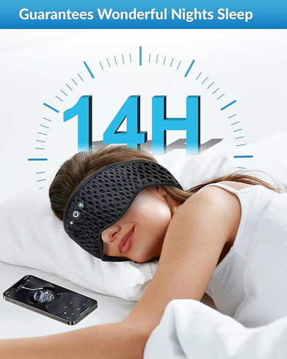 Bluetooth Sleep Mask with Removable 3D Contoured, 100% Blackout Eye Mask for Sleeping, Sleeping Headphones with Ultra-Thin Stereo Speakers, Perfect Tech Gifts for Men/Women/Insomniacs