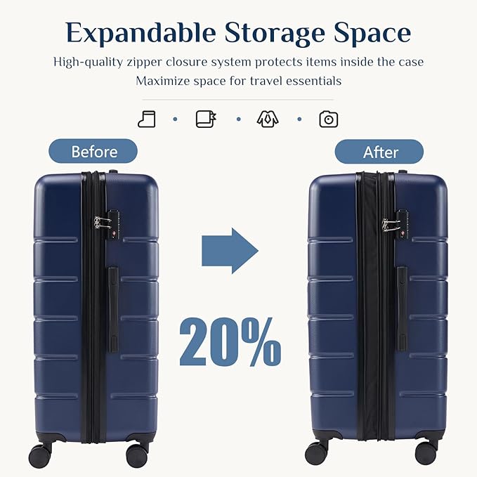 NEWBULIG 24 Inch Carry on Luggage, Lightweight Expandable Rolling Suit Case with TSA Lock, Hard Shell ABS Suitcase with Double Spinner Wheels, Blue