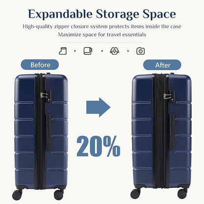NEWBULIG Suitcases Spinner Wheels Lightweight Expandable Travel Hard Shell Luggage with TSA Lock, Blue, 3-PCS Set (21/25/29 Inch)