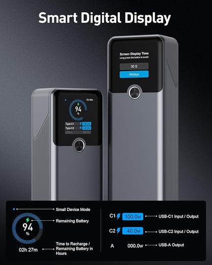 Laptop Power Bank, 20000mAh 3-Ports Portable Charger with 140W Fast Charging, Smart Display, for Outdoor, Compatible with iPhone 16/15/14 Series, Samsung, MacBook, iPad, and More（Beige）