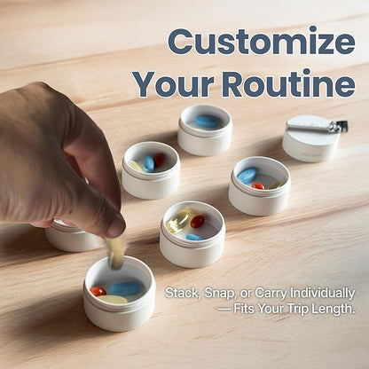 Ankomn - 7 Day Travel Pill Organizer. IPX7 Rating Waterproof, Airtight & Portable Pill Case for Vitamins. Durable Weekly Supplement Case with Stackable Compartments for Outdoor Use - White