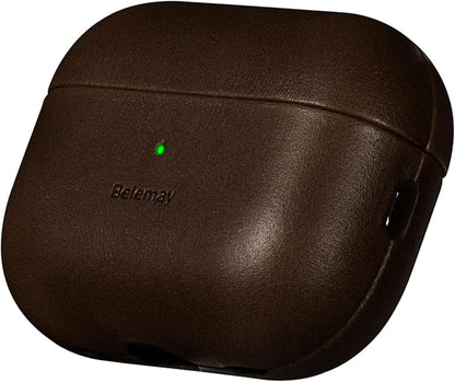 Belemay Handcrafted Full-Grain Vegetable-Tanned Leather Case for AirPods Pro 3rd Gen (2025), Two-Tone Effect, Natural Patina, Compatible with MagSafe, Compatible with Airpods Pro 3, Bourbon Brown