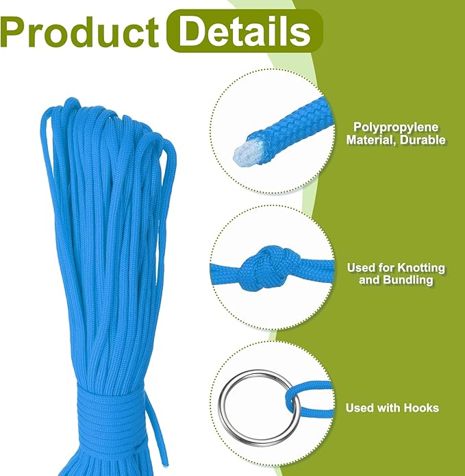 uxcell 4mm Nylon Rope, 10ft Portable Clothesline for Luggage and Backpack Tie Downs, Hanging Clothes, Swings, Camping and Mountaineering Tie Downs, Light Blue