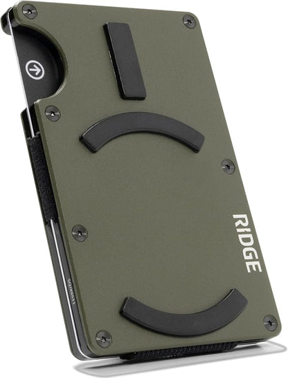Ridge Wallets for Men Compatible with Magsafe - Slim Minimalist Compact Wallet and Card Holder, RFID Protected Front Pocket Wallets for Men with Integrated Cash Strap (Matte Olive)
