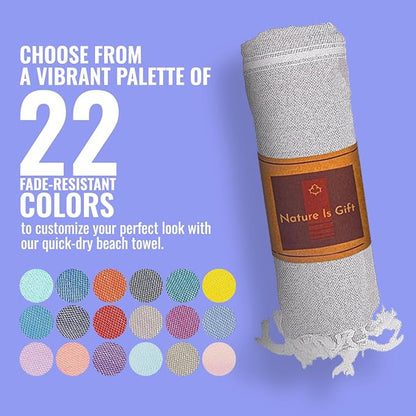 Beach Towel 100% Cotton Turkish Beach Towel Adult 38x70 Inch Pre-washed Absorbent Extra Large|Sand Free Quick Dry BathTowels|Lightweight Blanket|Travel Cruise Camping Spa Gym Yoga Towel|Dapple Grey
