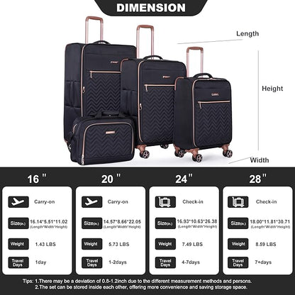 Travelhouse Luggage Set, Softside Suitcase 4-Piece (16/20/24/28), Expandable Lightweight Luggage Sets with Duffel Travel Bag,Suitcase with Double Spinner Wheels
