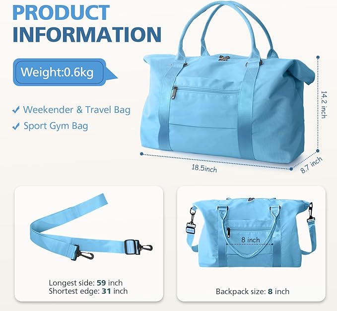 Travel Duffle, Waterproof Weekender Carry On Tote for Women, Travel Essentials Sport Gym for Men, Hospital Bag for Labor and Delivery, Overnight Luggage With Trolley Sleeve
