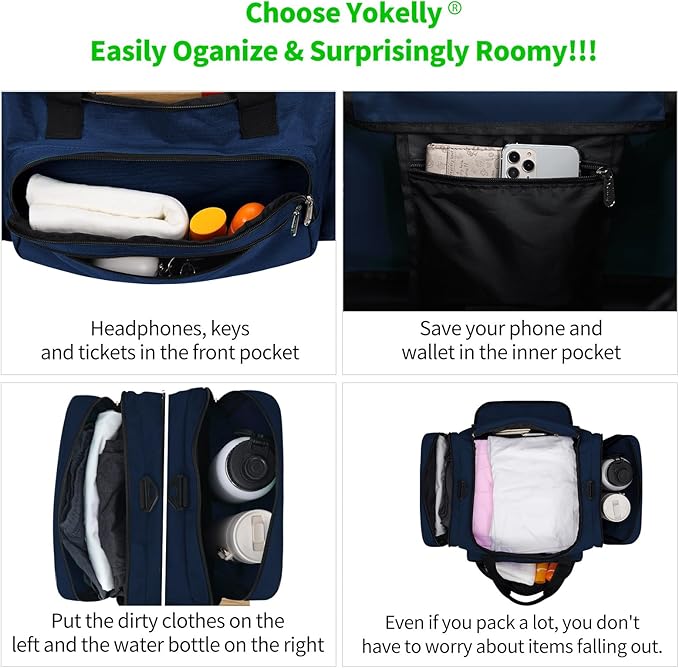 Gym Bag 22 inch Sport Duffle Bag for Men - 55L Weekender Duffel Bag for Travel - Navy Blue