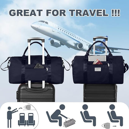 Large Travel Duffel Bag, Sports Tote Gym Yoga Airplane Carry-on With Extra Shoe and Small Clear Makeup Bag, Overnight Crossbody for Men and Women Navyblue