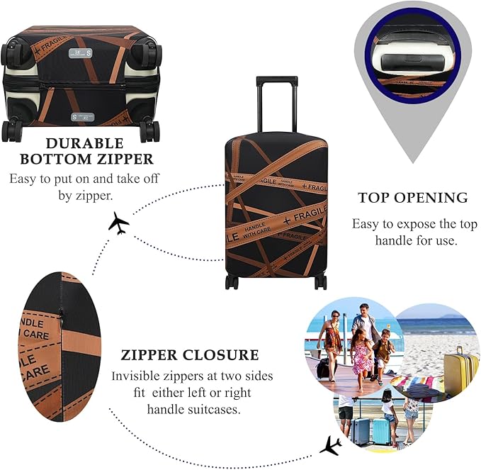 Explore Land Travel Luggage Cover Suitcase Protector Fits 27-30 Inch Case (Gold Fragile, L)