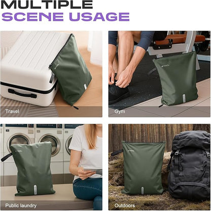 Mesh Laundry Bag for Travel, Gym, College, and Camping – Large Washable Zippered Dirty Clothes Organizer with Breathable Fabric – Portable Laundry Hamper for Sports, Healthcare Workers – Green