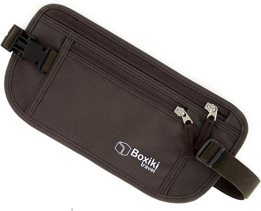Money Belt for Travel with RFID Blocking Technology - Hidden Travel Money Pouch for Cash, Credit Cards, Passport, and Travel Valuables - Secure Water Resistant Money Belt for Men and Women (Brown)