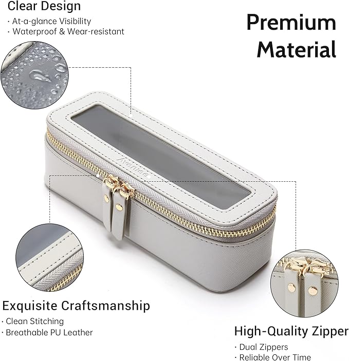 Aveniee Clear Makeup Brush Bag, Slim Brush Holder Cosmetic Case, Small Travel Toiletry Bag for Women, Thin Make up Bags with Zippers, Cute Travel Essentials Srorage Bag.Grey