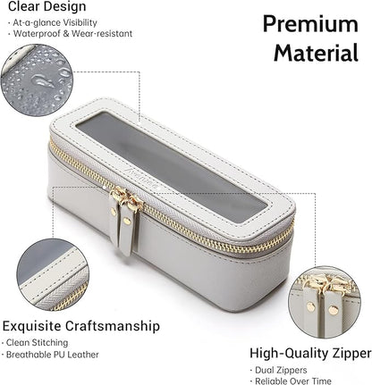 Aveniee Clear Makeup Brush Bag, Slim Brush Holder Cosmetic Case, Small Travel Toiletry Bag for Women, Thin Make up Bags with Zippers, Cute Travel Essentials Srorage Bag.Grey