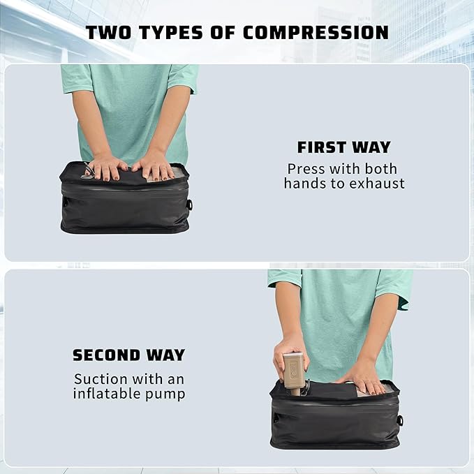 ONTYZZ Travel Vacuum Compression Bags 12 inch Space Saver Bags Vacuum Travel Case with IP67 Waterproof Zipper for Socks, Underwear, One Bag Black