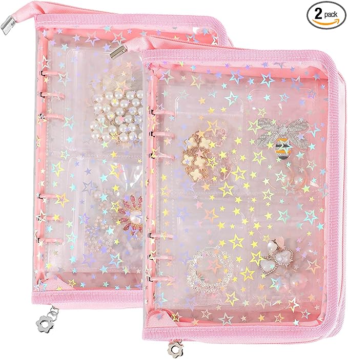 Jewelry Organizer Storage Book Travel Large Clear Earring Storage Case Transparent Bracelet Organizer Case (Pink, Set Pack of 2 Jewelry books)