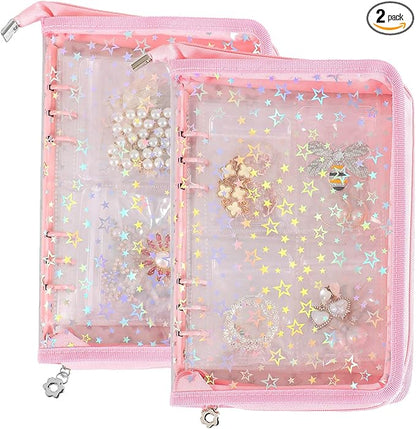 Jewelry Organizer Storage Book Travel Large Clear Earring Storage Case Transparent Bracelet Organizer Case (Pink, Set Pack of 2 Jewelry books)