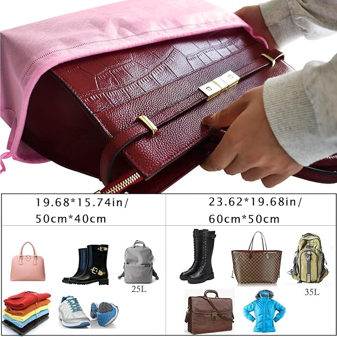 8PCS Dust Bags for Handbags Jumbo Travel Shoe Bags Purses Organizers Storage Bags with Rope Clear Window Dustproof Drawstring Bag Storage Pouch for Men and Women - Pink, 23.6 x 19.7 in